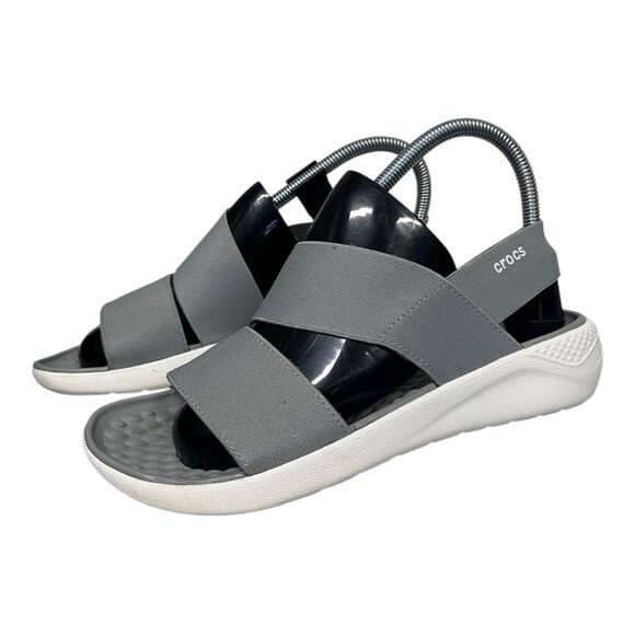 Crocs | Women's Gray LiteRide Stretch Sandals 6 - Picture 3 of 9